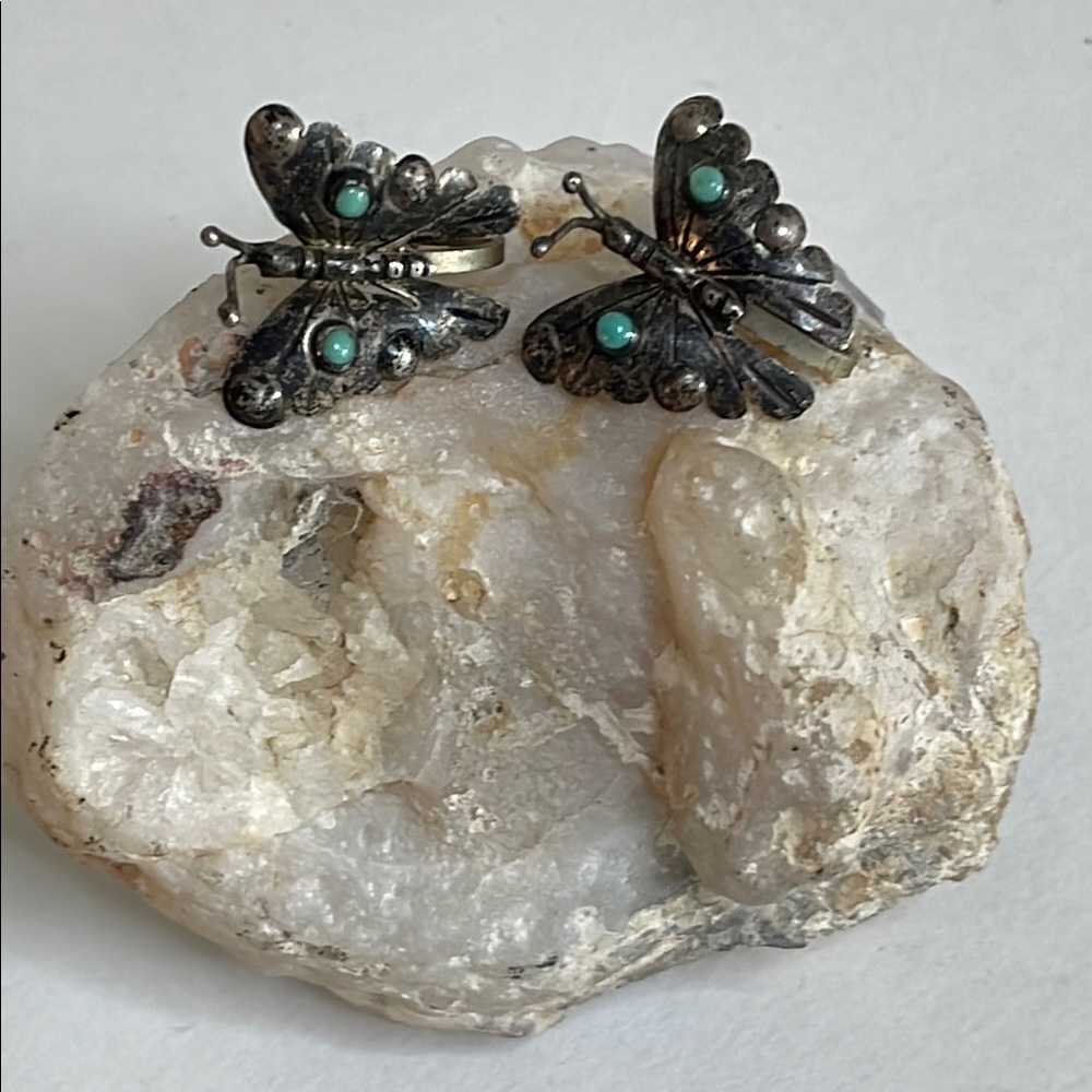 Vintage Butterfly Earrings Marked 925 Hecho en Mexico FM Screw Back